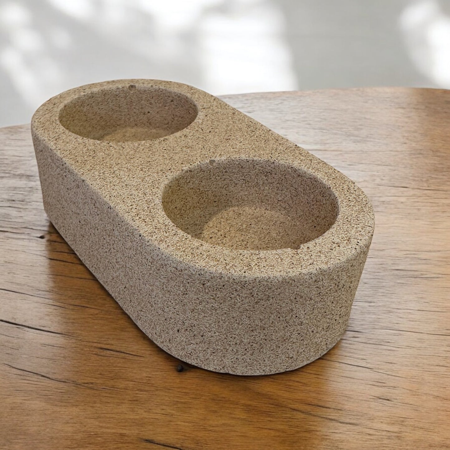 Round candle holder, one place, handmade with a raw granite finish