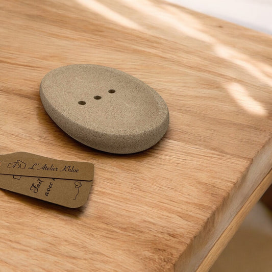 Handmade soap dish with a raw granite finish